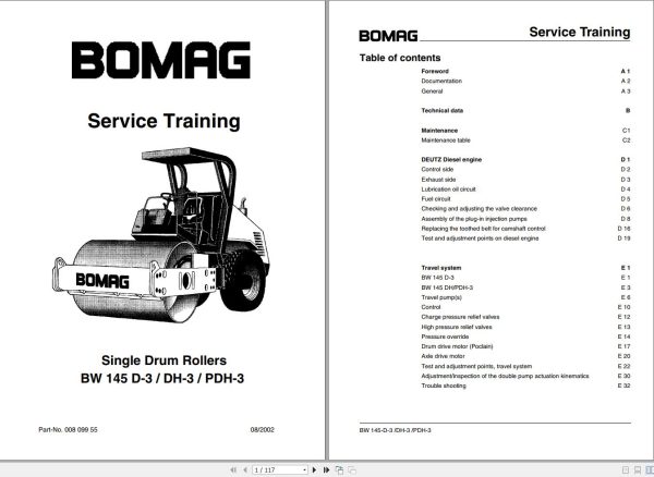 Bomag BW145D 3 BW145DH 3 BW145PDH 3 Service Training Instructions For Repair Operating Instructions