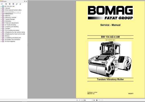 Bomag BW154AD 4AM Service Manual Service Training Operating And Maintenance Instructions EN RU