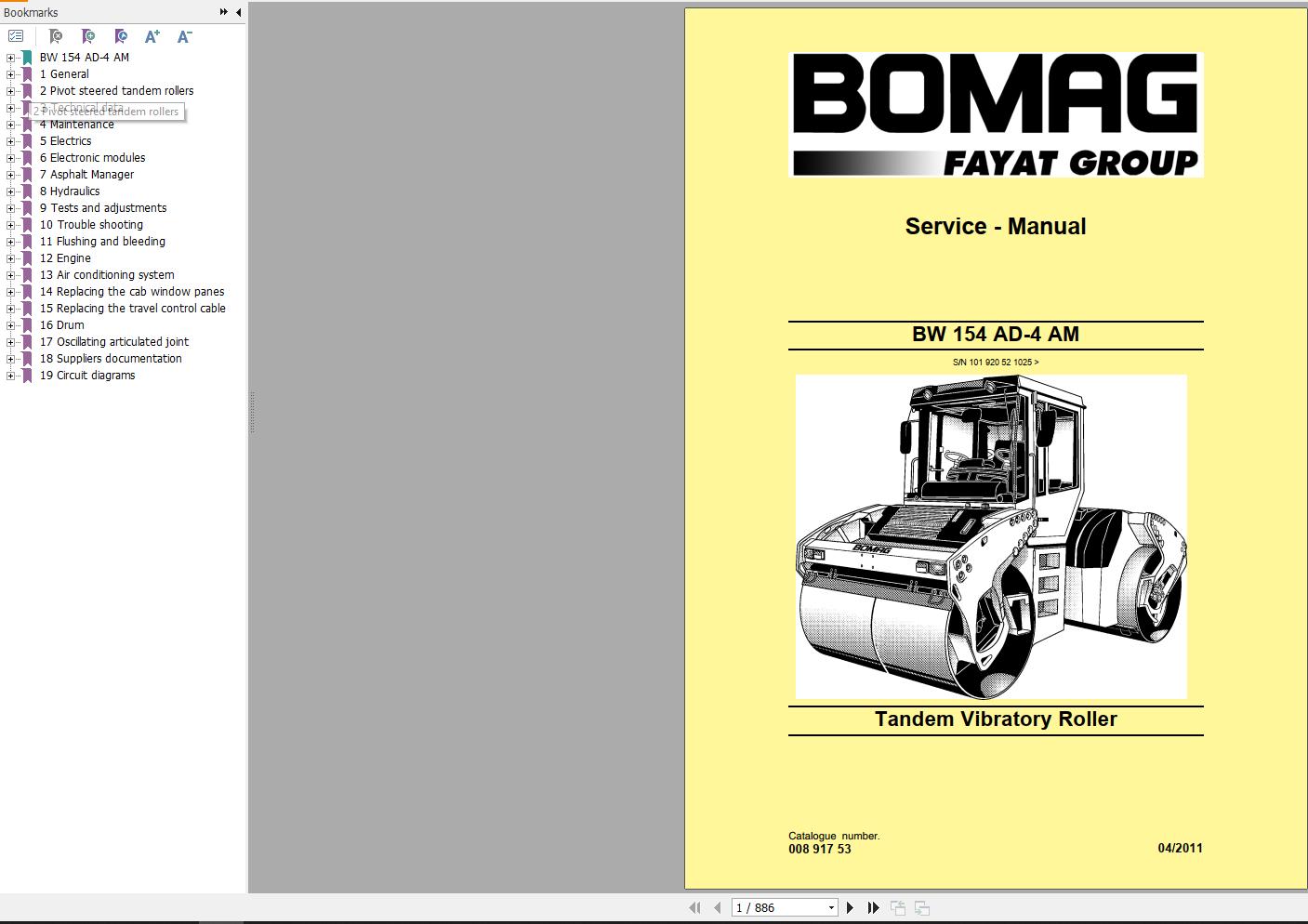 Bomag BW154AD 4AM Service Manual Service Training Operating And Maintenance Instructions EN RU