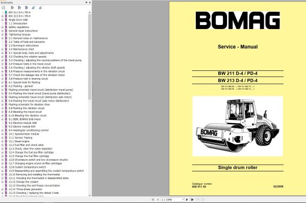 Bomag BW211D 40 BW211PD 40 Service Manual Service Training Operating And Maintenance Instruction EN ES DE