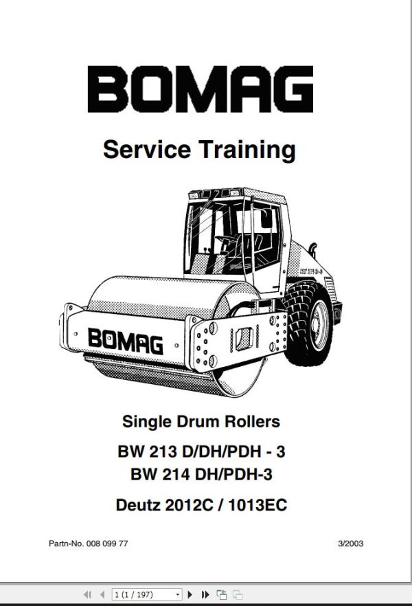 Bomag BW213D DH PDH 3 Service Training Instruction For Repair Operating And Maintenance Instruction