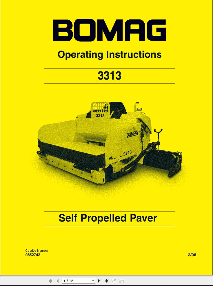 Bomag Machinery 3313 Operating Instructions, Spare Parts Catalog