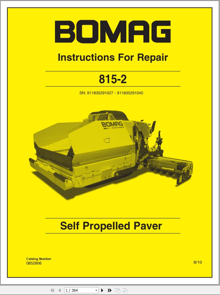 Bomag Machinery 815 2 Operating Instructions Spare Parts Catalog Instruction For Repair