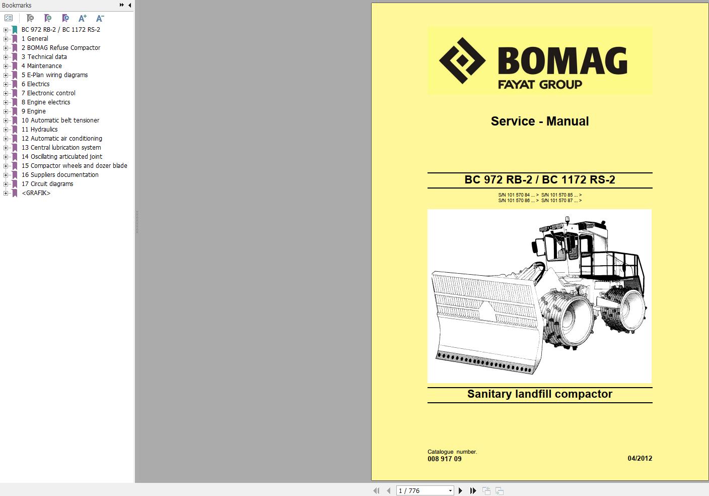 Bomag Machinery BC1172 RS 2 Service Manual Service Training
