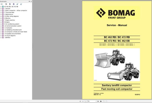 Bomag Machinery BC462 RB Operating Instructions Service Manual Service Training