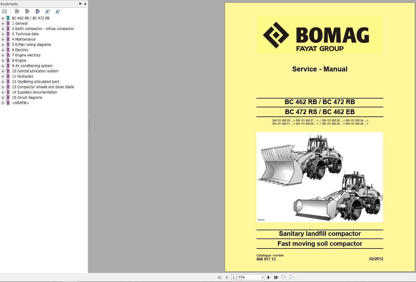 Bomag Machinery BC462 RB Operating Instructions Service Manual Service Training