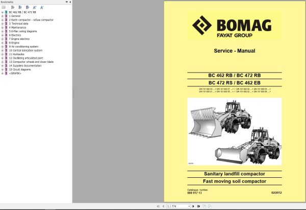 Bomag Machinery BC472 RS Operating Instructions Service Manual Service Training