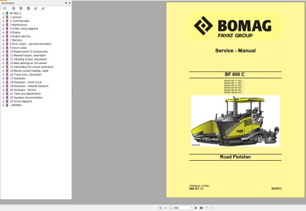 Bomag Machinery BF 800 C Service Manual Service Training Schematic EN IT