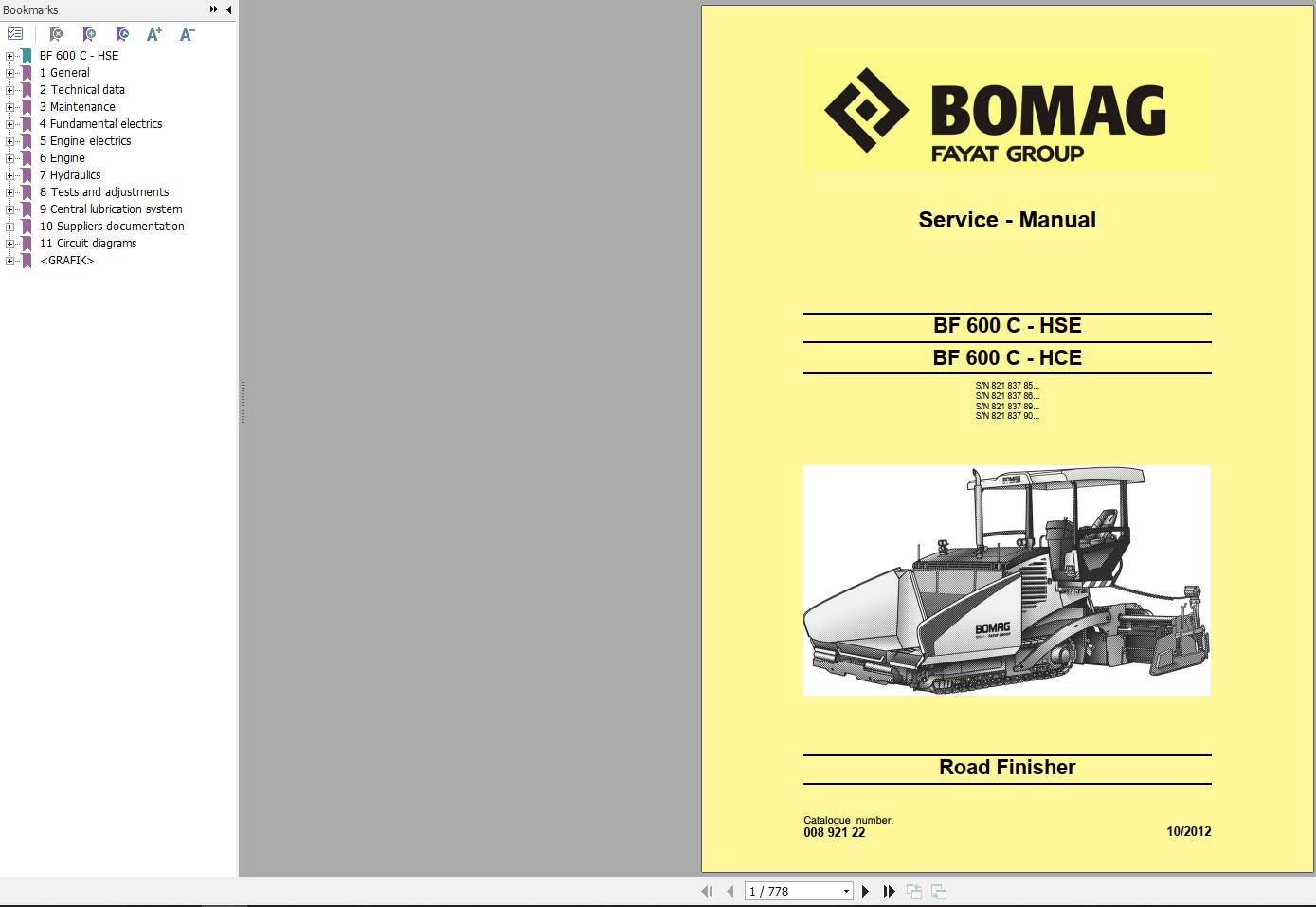 Bomag Machinery BF600C HCE BF600C HCG Operating Instructions Service Manual EN ES