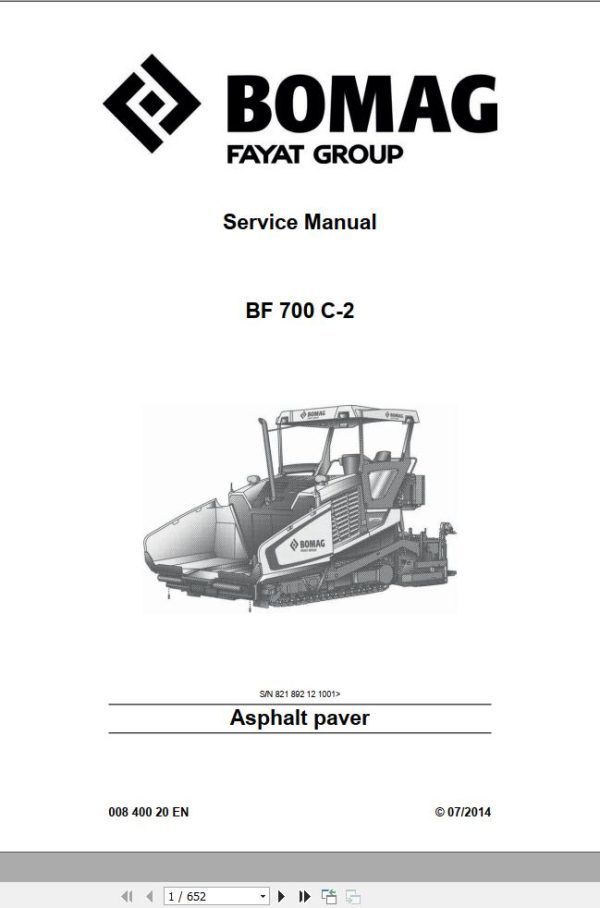 Bomag Machinery BF700 Service Manual Hydraulic And Electrical Schematic