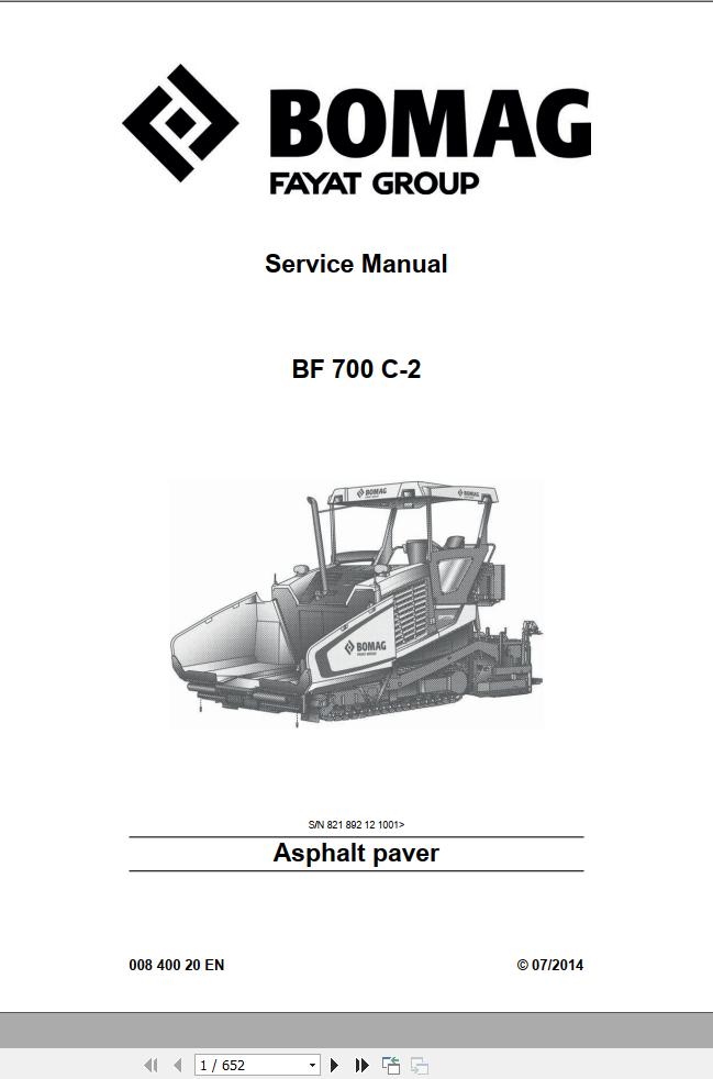 Bomag Machinery BF700 Service Manual Hydraulic And Electrical Schematic