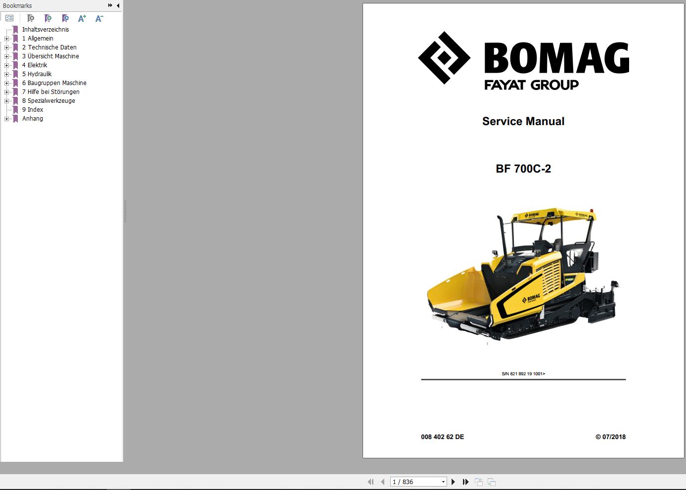 Bomag Machinery BF700C 2 Service Manual DE