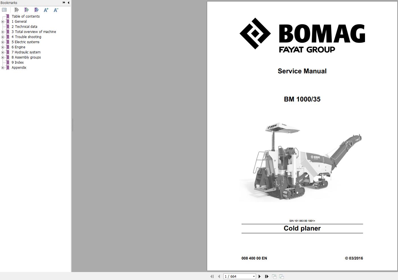 Bomag Machinery BM1000 35 Service Manual Service Training