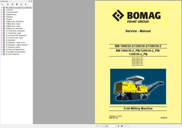 Bomag Machinery BM1000 Operating And Maintenance Instructions Service Training Service Manual EN RU