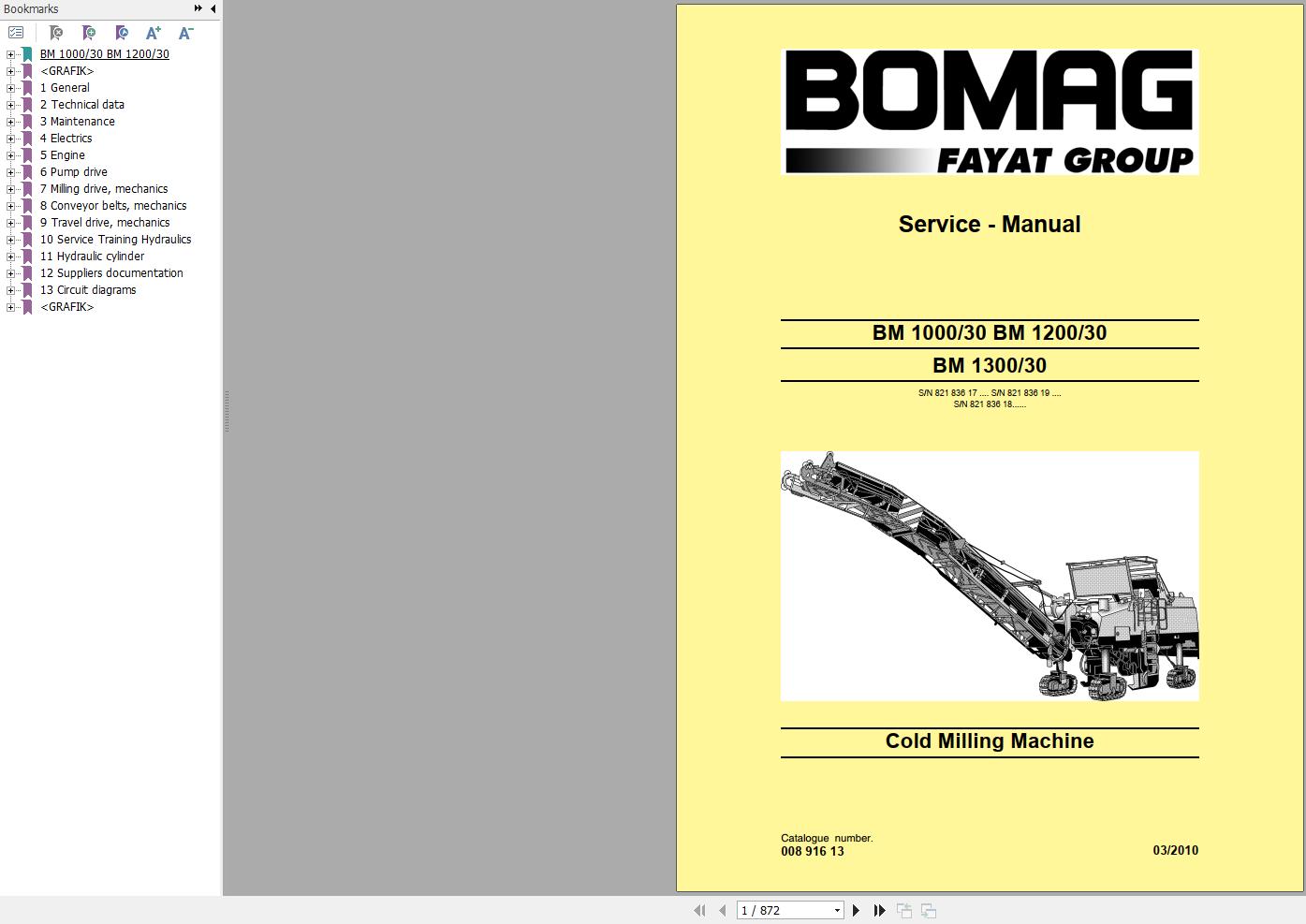Bomag Machinery BM1300 30 Operating And Maintenance Instruction Service Manual Spare Parts Catalogue