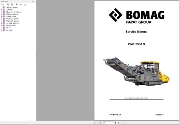 Bomag Machinery BMF2500S Service Manual Operation And Maintenance Manual