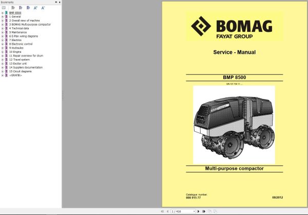 Bomag Machinery BMP8500 Service Manual Service Training Operating Instructions EN DE