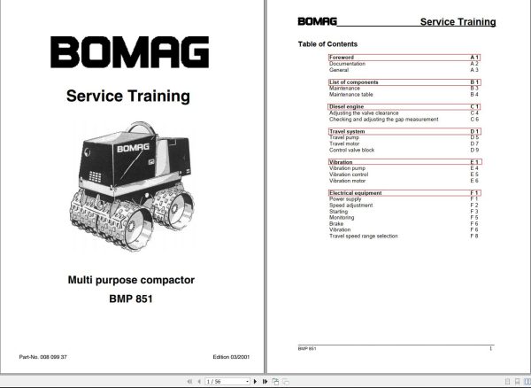 Bomag Machinery BMP851 Operating Instructions Instructions For Repair Service Training