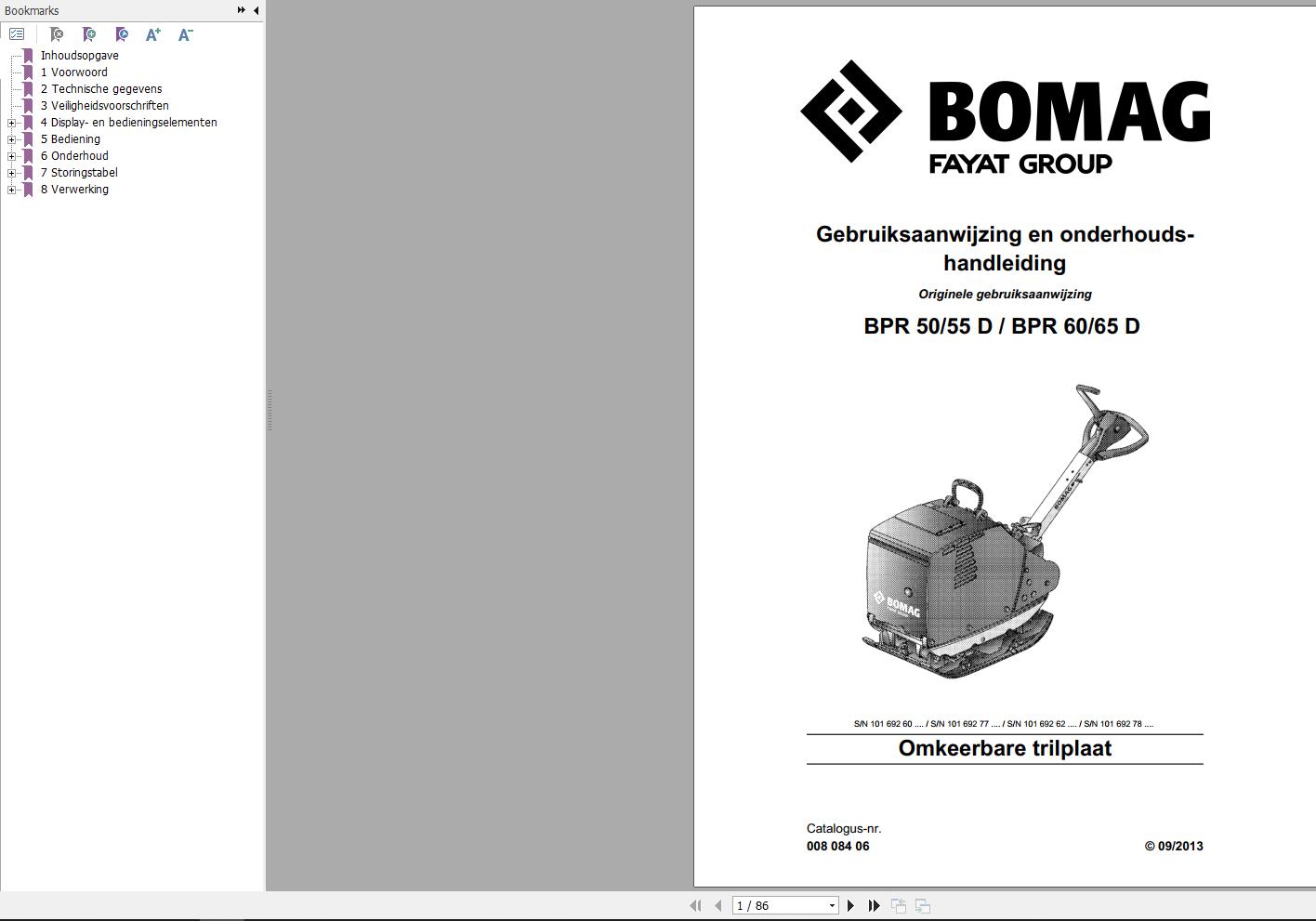 Bomag Machinery BPR50D Operating And Maintenance Manual NL