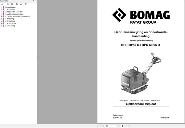 Bomag Machinery BPR60 Operating And Maintenance Manual NL