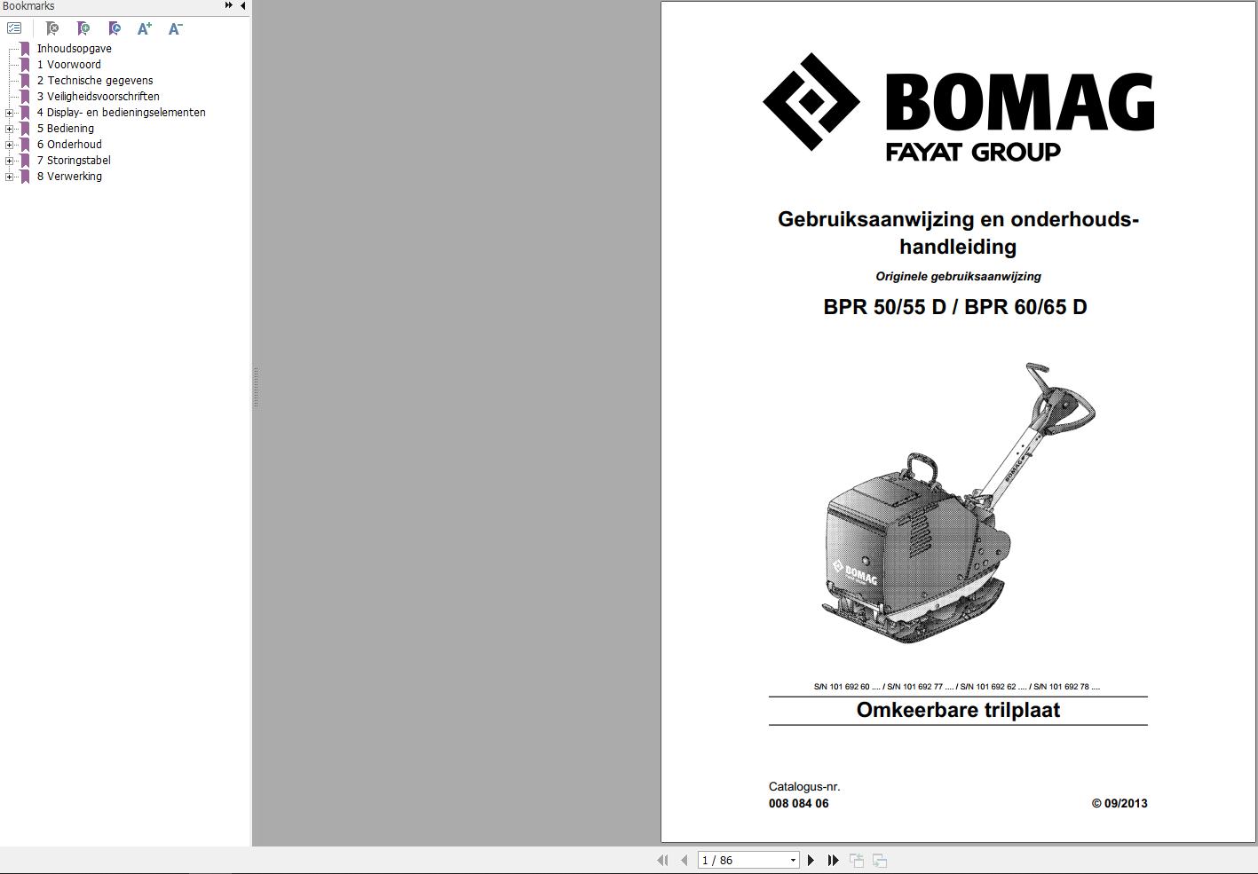 Bomag Machinery BPR60 Operating And Maintenance Manual NL