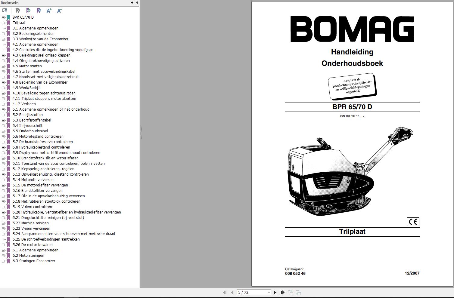 Bomag Machinery BPR65D Electrical Schematic Maintenance Manual EN NL DE