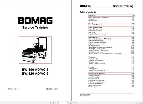Bomag Machinery BW100AD 3 BW100AC 3 Service Training Instructions For Repair