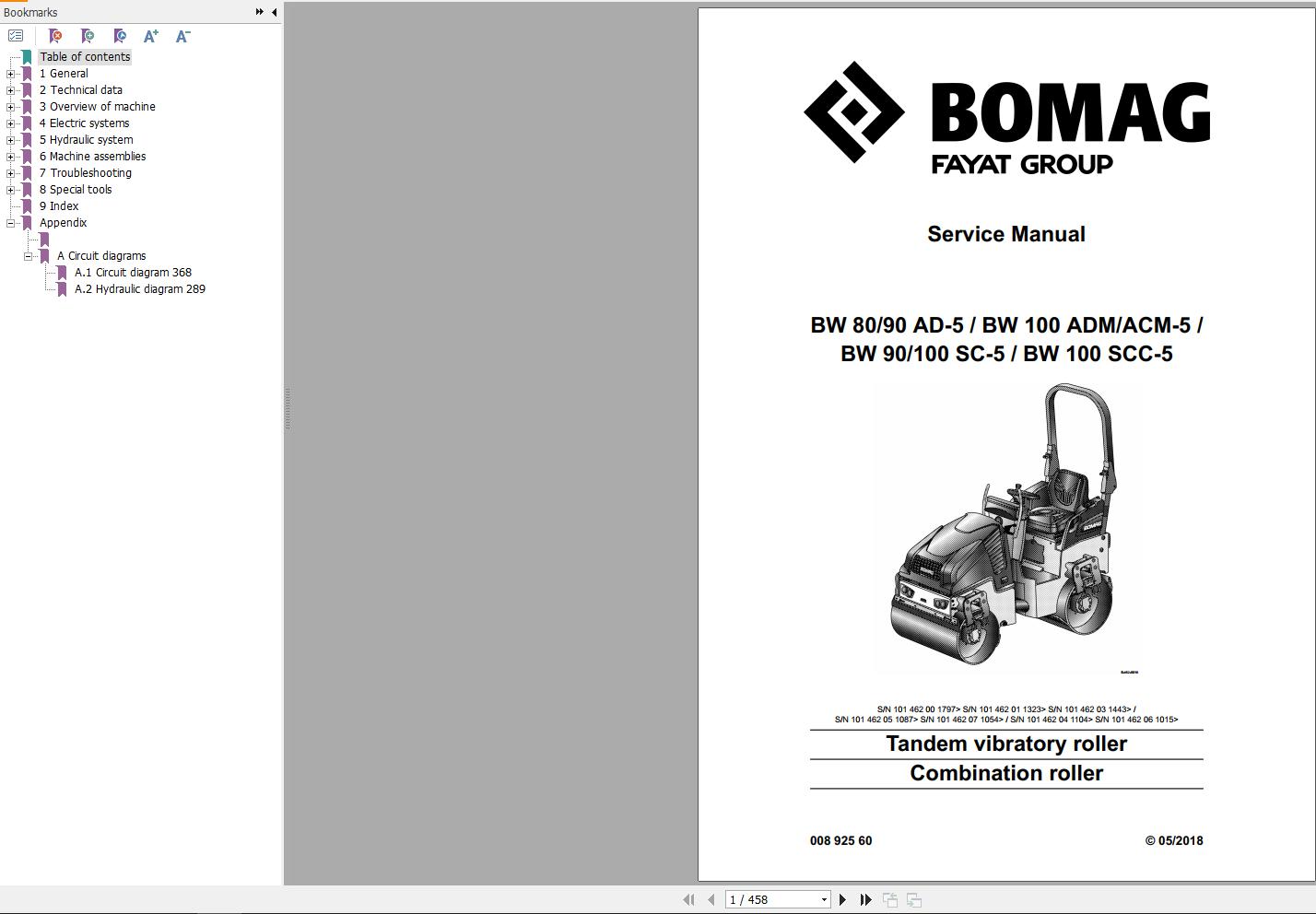 Bomag Machinery BW100ADM 5 Service Manual Operating And Maintenance Instructions