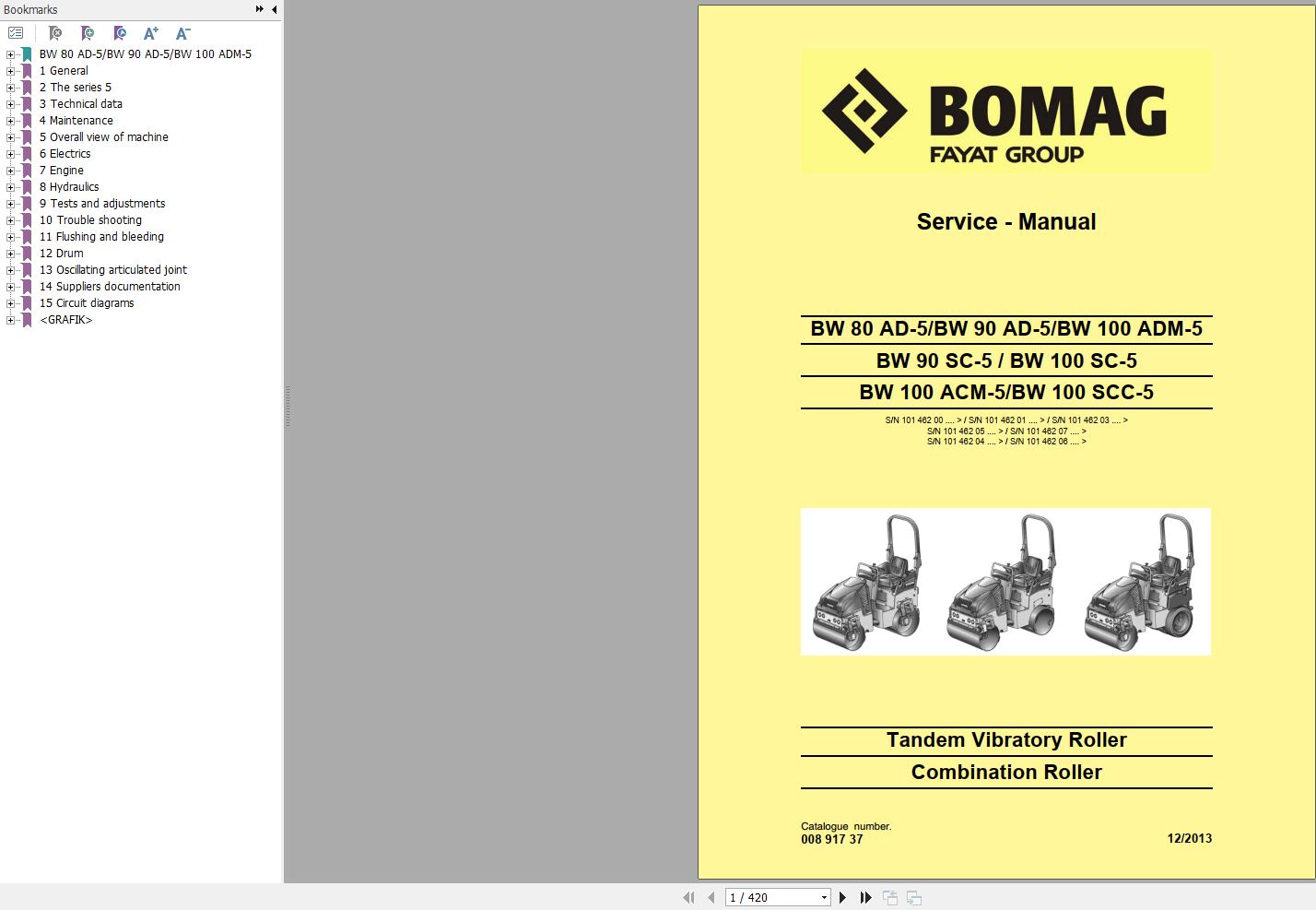 Bomag Machinery BW100SC 5 Service Manual Operating And Maintenance Instructions