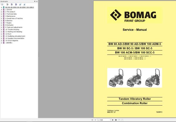 Bomag Machinery BW100SCC 5 Service Manual Operating And Maintenance Instructions