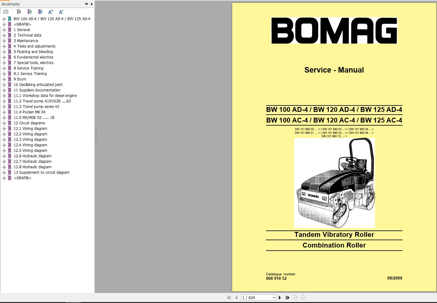 Bomag Machinery BW120AC 4 Service Manual Service Training Operating And Maintenance Instructions EN ES
