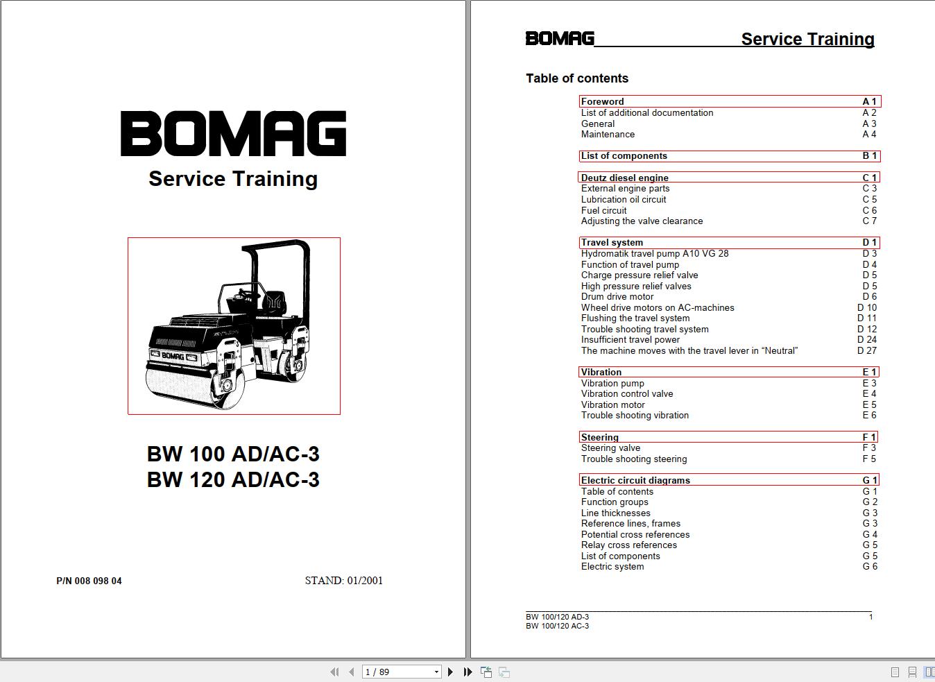 Bomag Machinery BW120AD-3 BW120AC-3 Service Training , Instructions For
