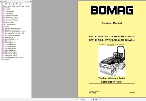 Bomag Machinery BW125AD 4 Service Manual Operating And Maintenance Instructions EN ES