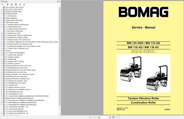 Bomag Machinery BW125ADH Service Manual Operating And Maintenance Instructions Instructions For Repair