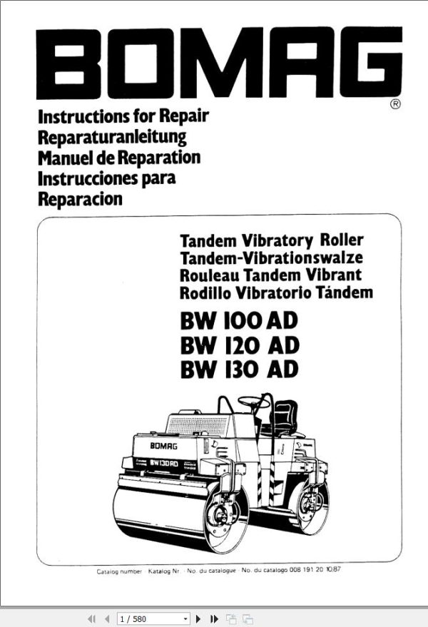 Bomag Machinery BW130AD Instructions For Repair EN DE FR ES
