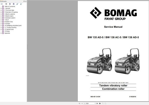Bomag Machinery BW135AD 5 Service Manual Operating And Maintenance Instructions