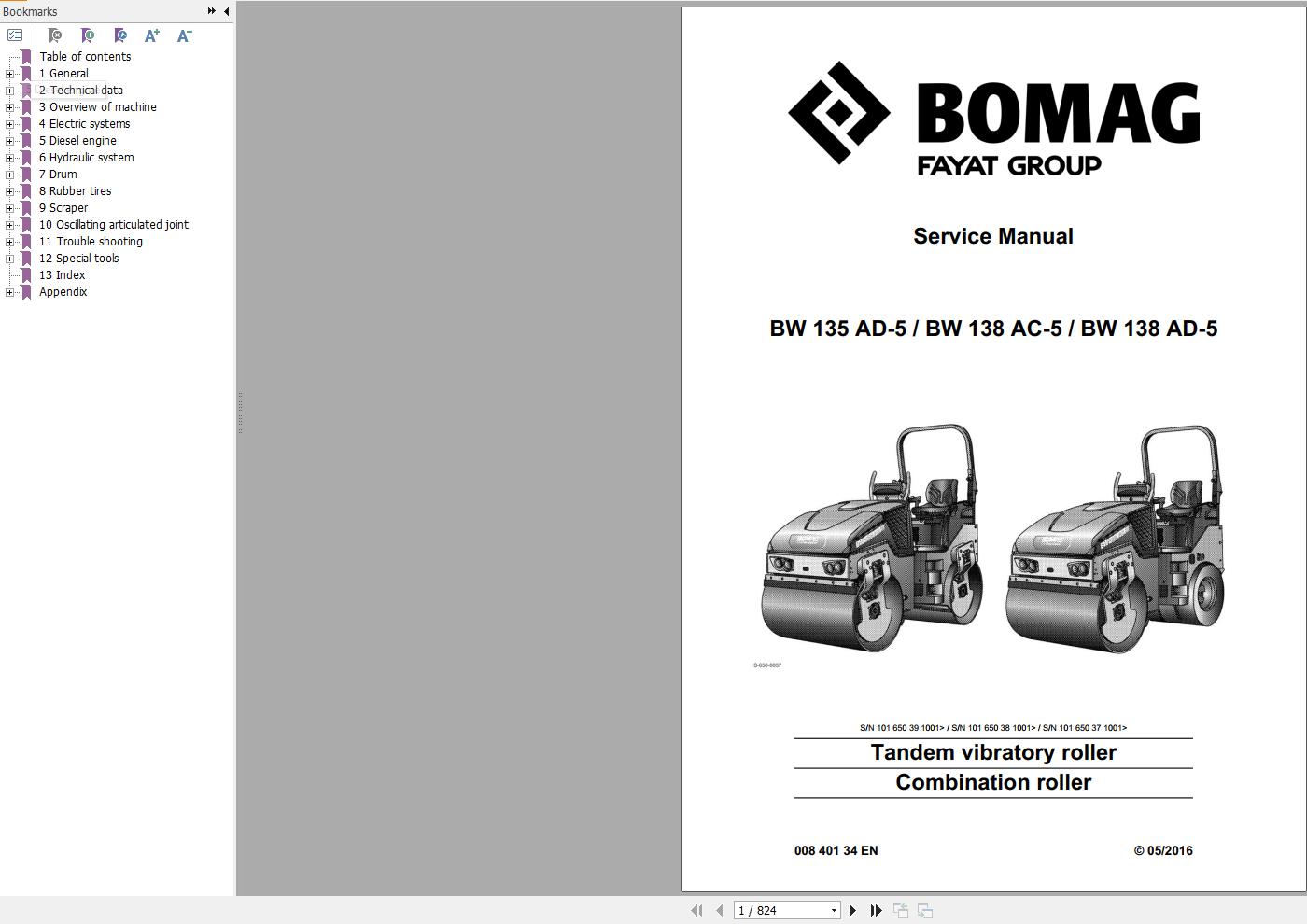 Bomag Machinery BW135AD 5 Service Manual Operating And Maintenance Instructions