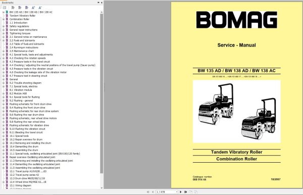 Bomag Machinery BW138AD Operation And Maintenance Instructions Service Manual Instructions For Repair