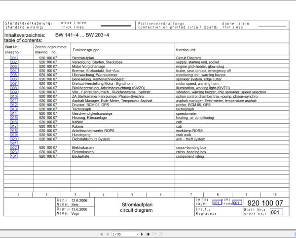 Bomag Machinery BW141 4…BW203 4 Electrical Circuit Diagram EN DE