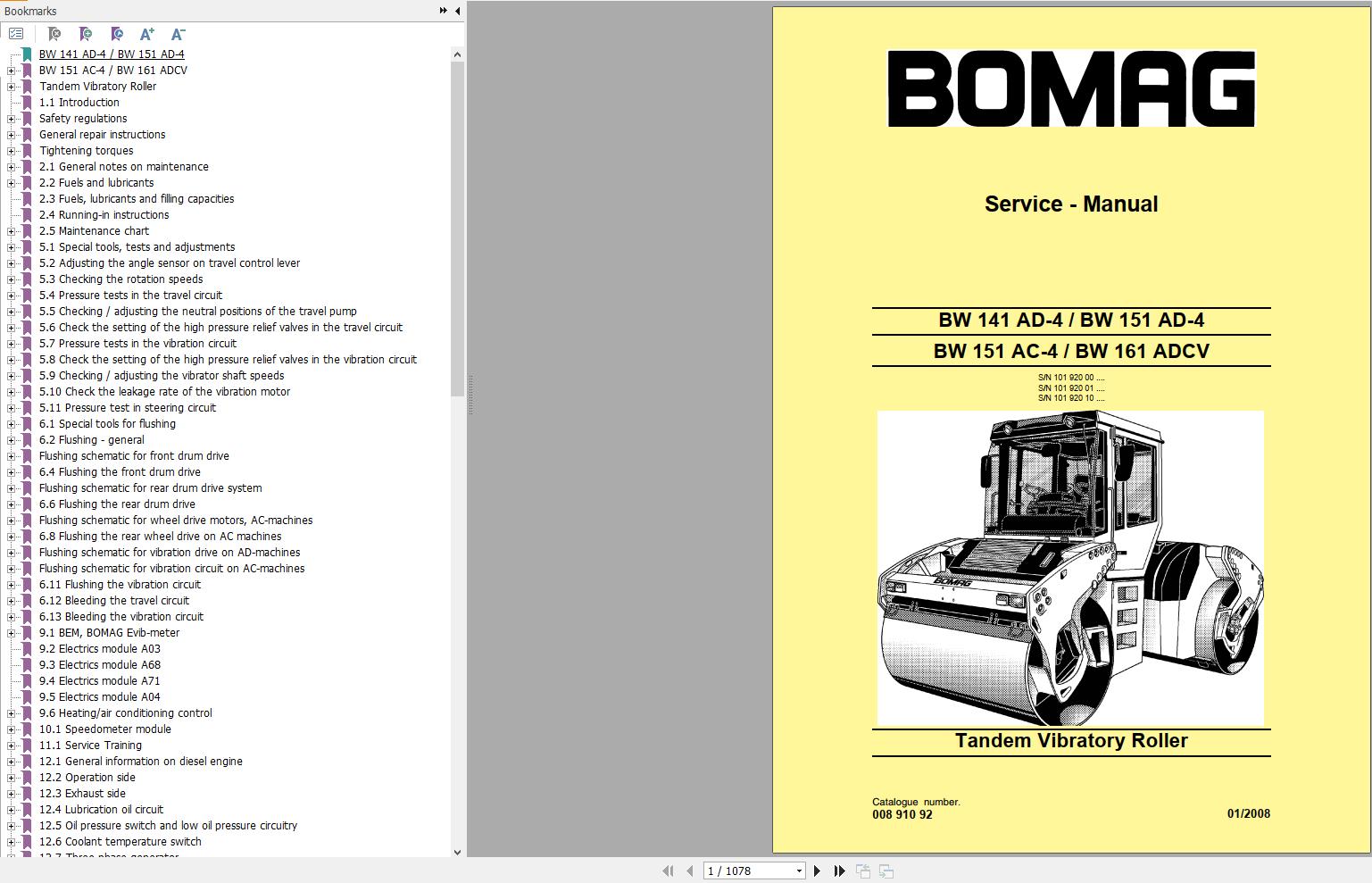 Bomag Machinery BW141AD 4 Service Manual Service Training Circuit Schematic EN DE RU