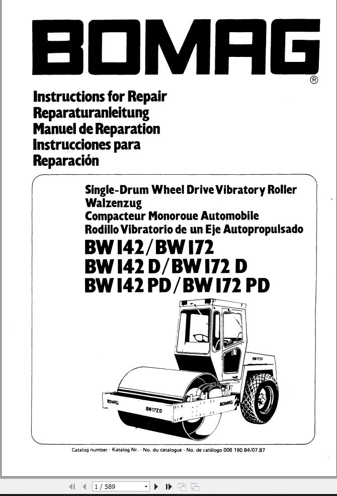 Bomag Machinery BW142D Instructions For Repair EN DE FR ES