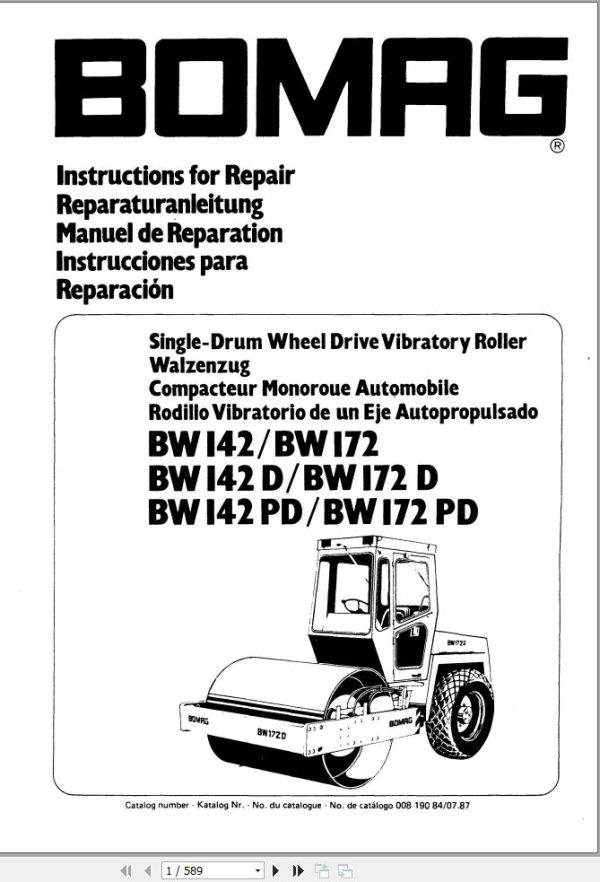 Bomag Machinery BW142PD Instructions For Repair EN DE FR ES