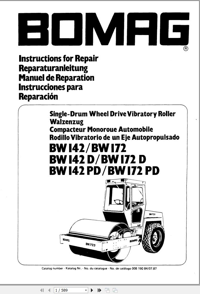 Bomag Machinery BW142PD Instructions For Repair EN DE FR ES