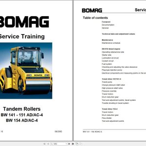 Bomag Machinery BW151AD 4 Service Training Operating And Maintenance Instructions