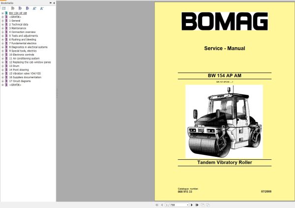 Bomag Machinery BW154AP Operating And Maintenance Instructions Service Manual EN RU