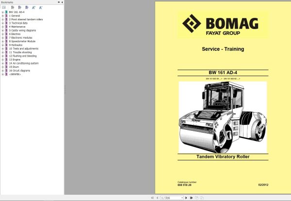 Bomag Machinery BW161AD 4 Service Manual Service Training Operating And Maintenance Instructions EN RU