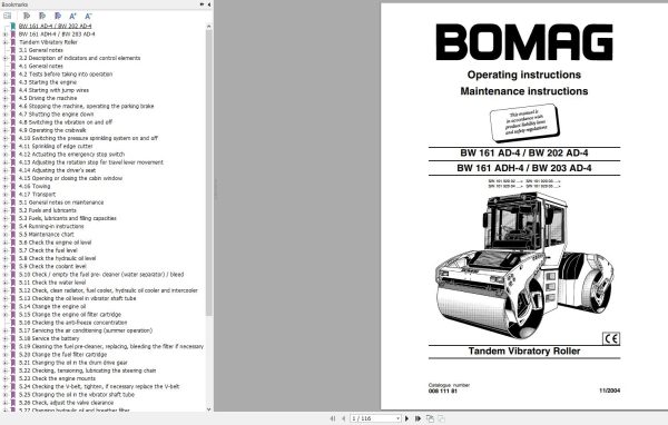 Bomag Machinery BW161ADH 4 Operating And Maintenance Instructions