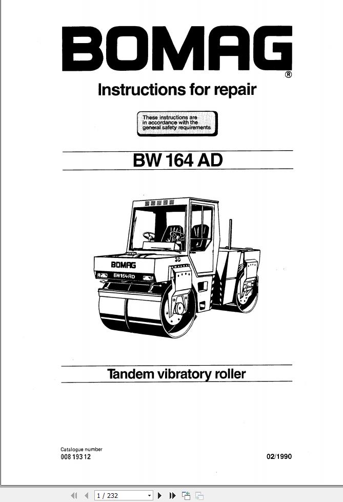 Bomag Machinery BW164AD Instructions For Repair