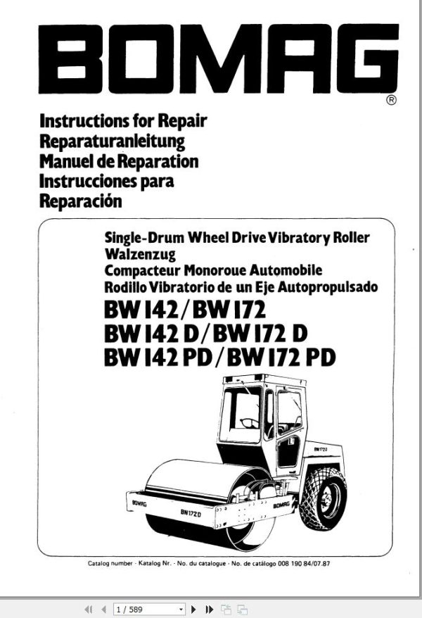 Bomag Machinery BW172D Instructions For Repair EN DE FR ES
