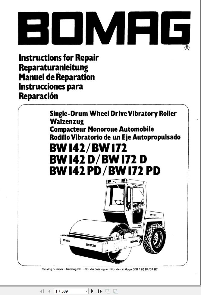 Bomag Machinery BW172PD Instructions For Repair EN DE FR ES